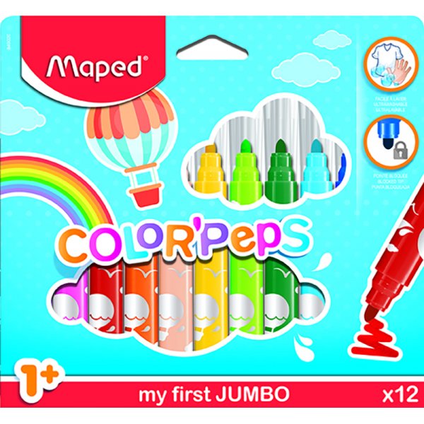 Vezelpennenset - Maped - ColorPeps 12 wasbare jumbopennen