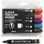 Markeerstiften voor glas en porselein - complementaire kleuren - semi-dekkend - 6 st