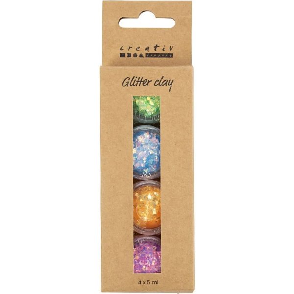 Glitterklei, iriserende kleuren 4x5 ml Glitterklei, iriserende kleuren 4x5 ml