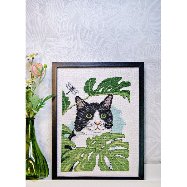 Borduurpakket Canvas - Kat en bladeren