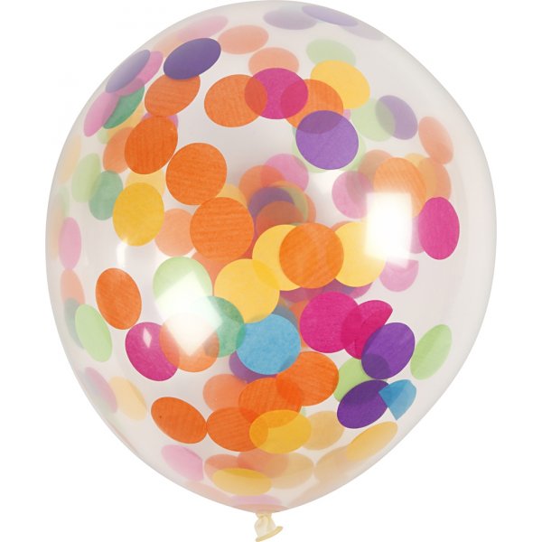 Ballonnen met confetti - transparant - 23 cm - 4 st