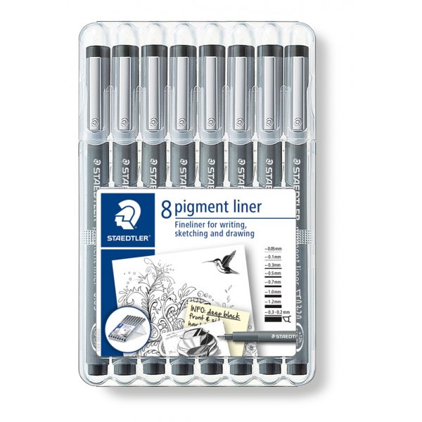 Pigmentliner Zwart - 8 pennen