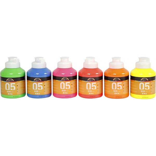 Schoolverf - Acryl - Neon - neonkleuren - 6 x 500 ml Schoolverf - Acryl - Neon - neonkleuren - 6 x 500 ml