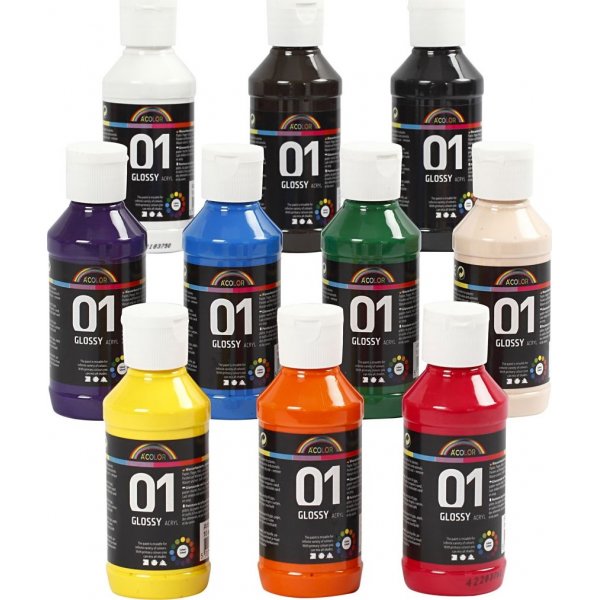 Schoolverf - Acryl - gemengde kleuren - glanzend - 10 x 100 ml