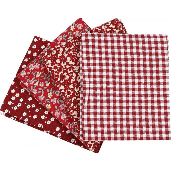 Patchworkstof - rood - 4 st