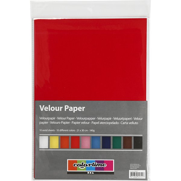 Velourspapier - gemengde kleuren - A4 - 10 vellen