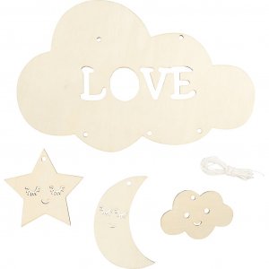 Houten mobiel Nachthemel Wolken Maan Sterren 28 cm 1 stuk