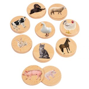 Houten herinneringsboerderijdieren Ø 7 cm FSC 100% - 18 stuks Houten herinneringsboerderijdieren Ø 7 cm FSC 100% - 18 stuks