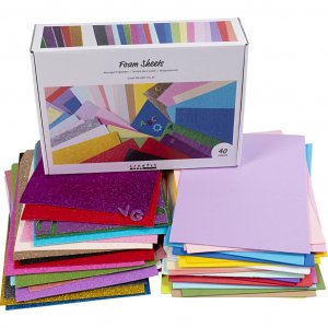 Decoratieve rubberen soft foam vellen A4 210x297 mm, diverse kleuren, 40 stuks Decoratieve rubberen soft foam vellen A4 210x297 mm, diverse kleuren, 40 stuks