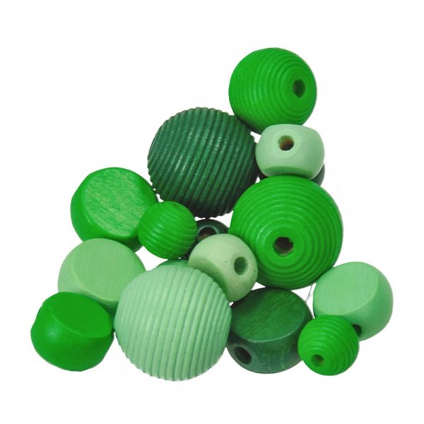 Houten kralen - groen mix 25 st. kleur-vorm mix