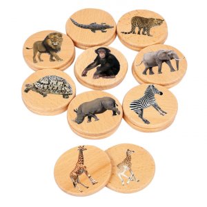 Houten herinneringsdecoratie met wilde dieren Ø 7 cm FSC 100% - 18 stuks Houten herinneringsdecoratie met wilde dieren Ø 7 cm FSC 100% - 18 stuks