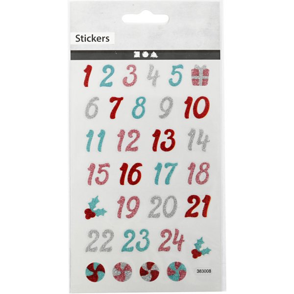 Glitterstickers - kalendernummers Glitterstickers - kalendernummers