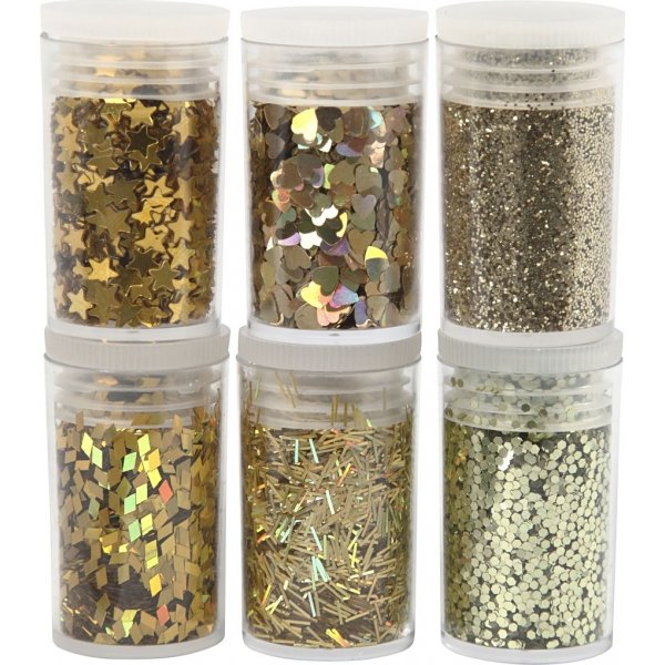 Glitter en pailletten - goud - 6 x 5 gr
