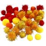 Pompons - oranje - rood - geel - 48 st