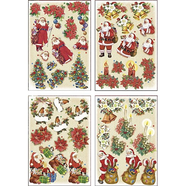 3D-motief - Kerstman en kerststerren - 4 vellen