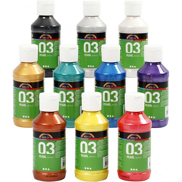 Schoolverf Acryl - Metallic - gemengde kleuren - metallic - 10 x 120 ml Schoolverf Acryl - Metallic - gemengde kleuren - metallic - 10 x 120 ml