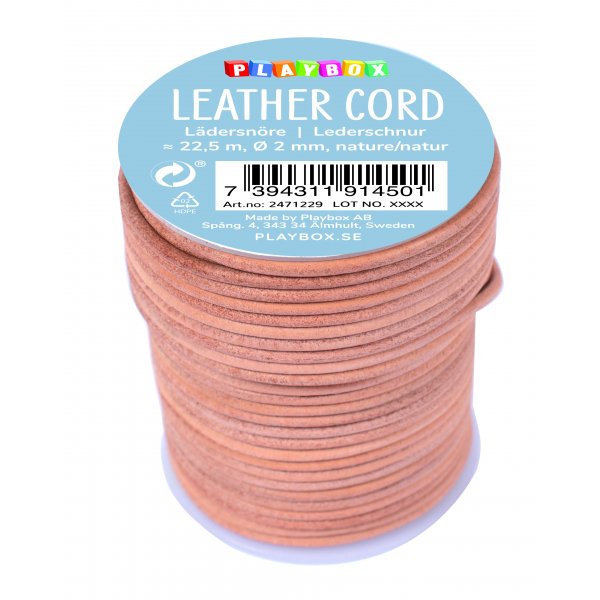 Natuurlijk leren koord - 22,5 mx 2 mm Natuurlijk leren koord - 22,5 mx 2 mm