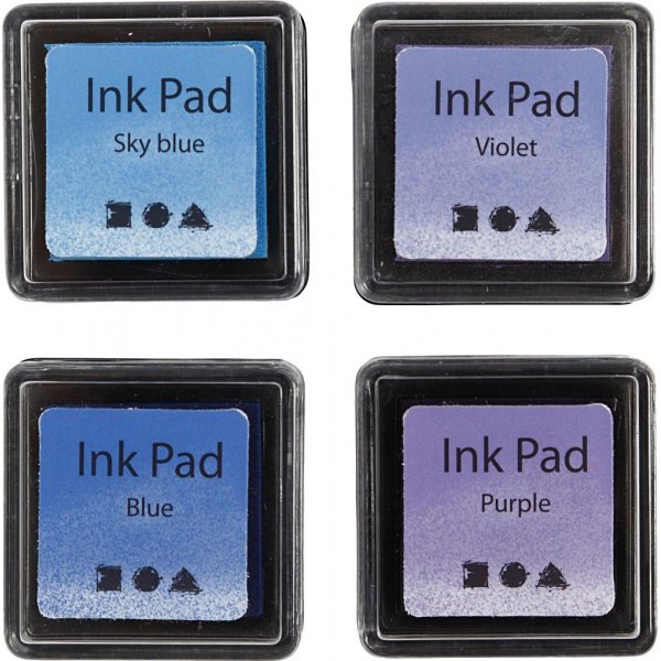 Stempelkussen - blauw - hemelsblauw - paars - violet - 4 st