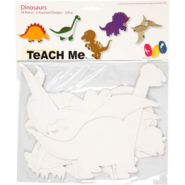 TeACH Me kartonnen figuren - Dinosaurussen - wit - 16 st