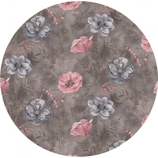 Dekzeil PVC Rond Bloemen Grijs/Roze