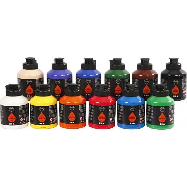 Pigment Art School - standaardkleuren - halfglanzend - 12 x 500 ml Pigment Art School - standaardkleuren - halfglanzend - 12 x 500 ml