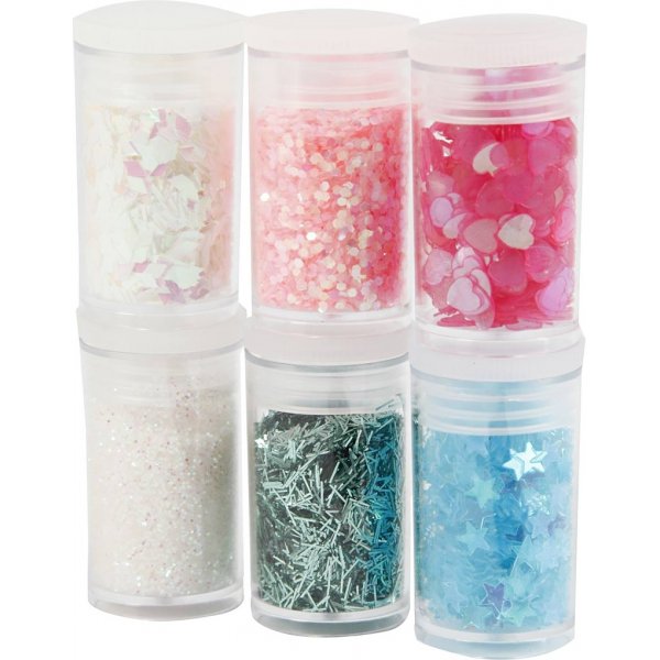 Glitter en pailletten - pastelkleuren - 6 x 5 gr Glitter en pailletten - pastelkleuren - 6 x 5 gr
