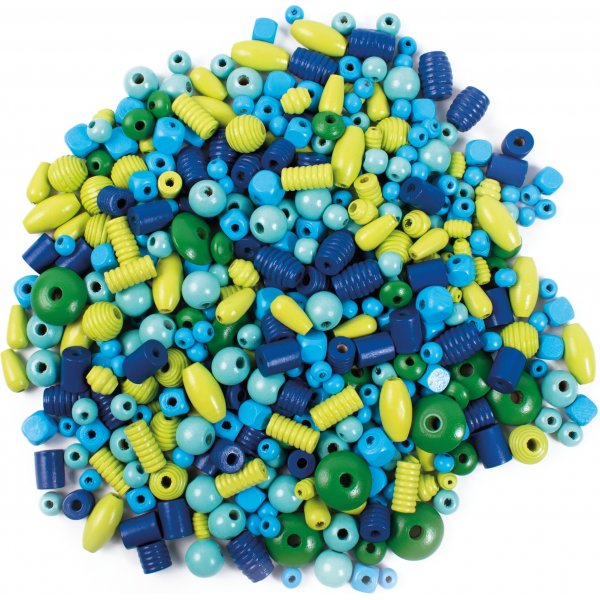 Houten kralenmix blauw & groen