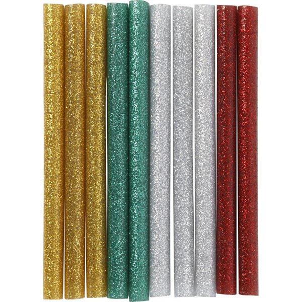 Lijmsticks voor mini lijmpistool - goud - groen - rood - zilver - glitter - L10 cm - 10 stuks