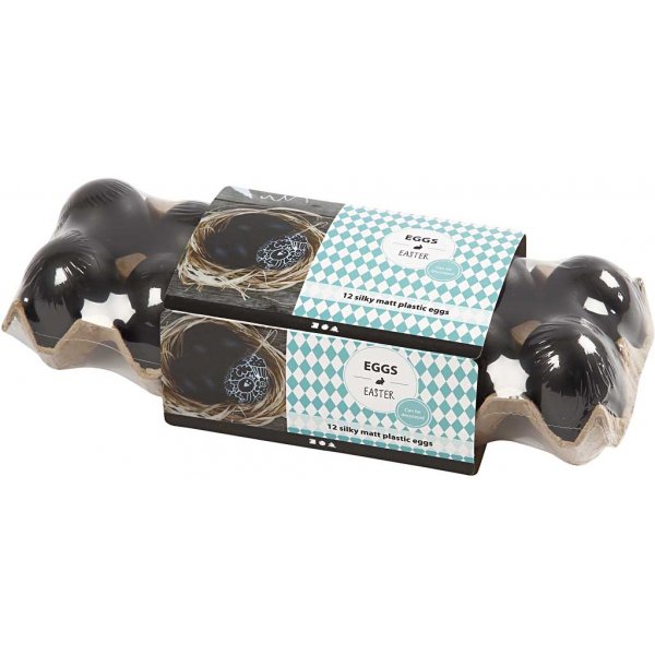 Plastic eieren - zwart - 12 st Plastic eieren - zwart - 12 st