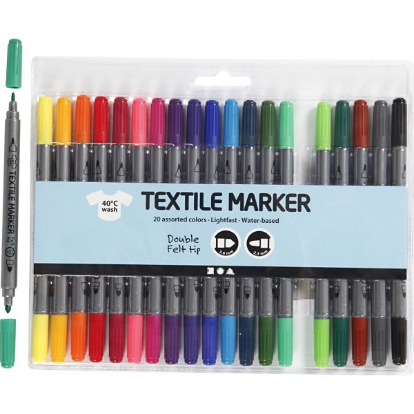Textielstiften - standaardkleuren - 20 st