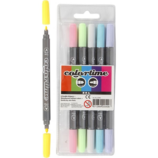 Colortime Dubbele marker - pastelkleuren - 6 st