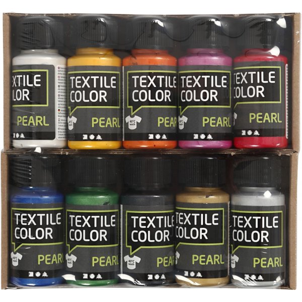 Textile Colour - gemengde kleuren - parelmoer - 10 x 50 ml Textile Colour - gemengde kleuren - parelmoer - 10 x 50 ml