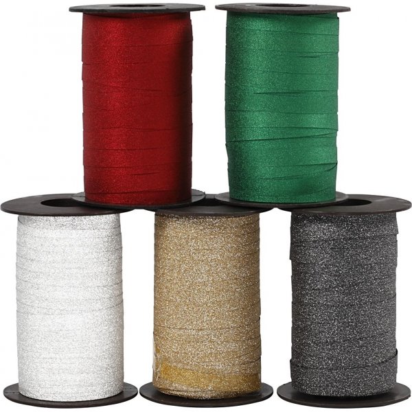 Cadeaukoord - gemengde kleuren - glitter - 5 x 100 m