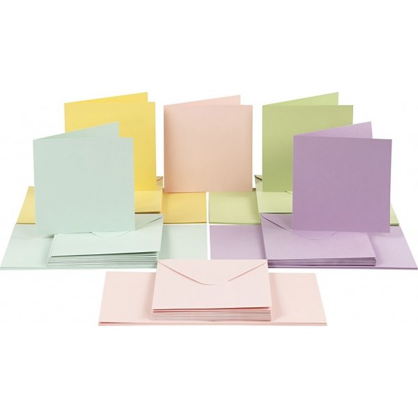 Kaarten en enveloppen - pastelkleuren 16 x 16 cm - 50 sets