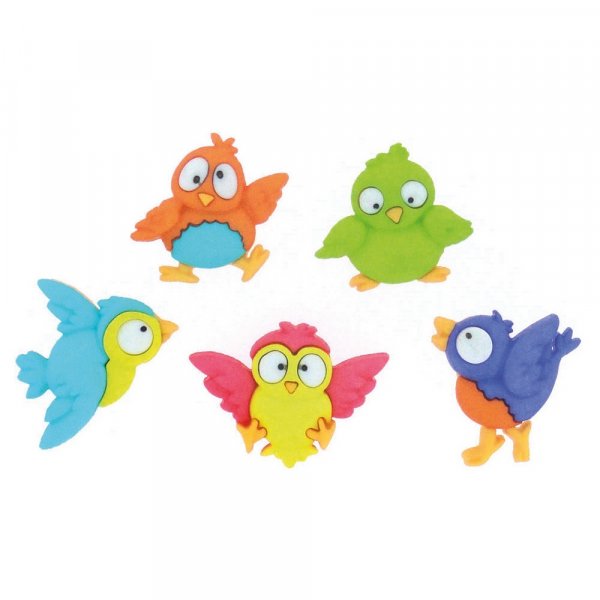 Veelkleurige knopen 20x19 - 26x21 mm - Vogels