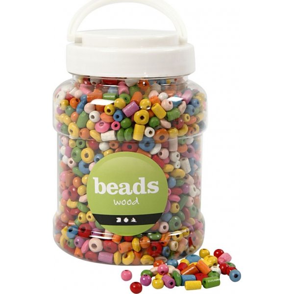 Houten kralen - gemengde kleuren en maten - 400 ml