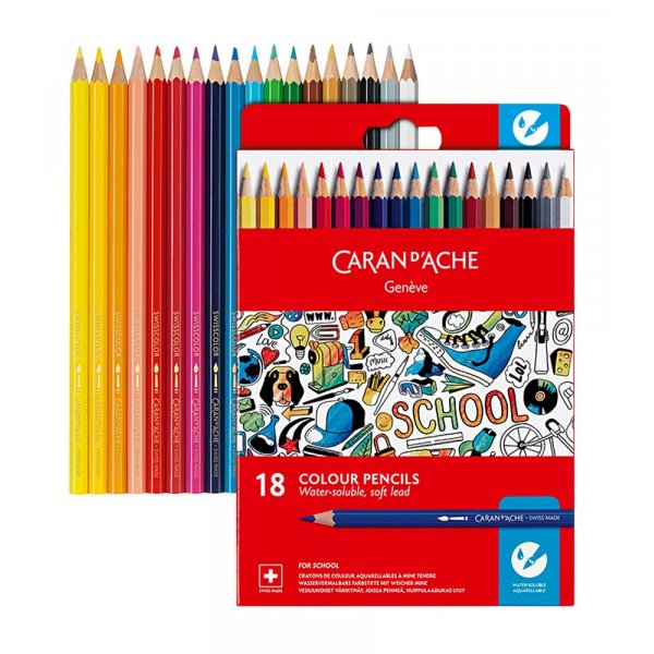 Schoolset Caran d'Ache Wateroplosbare kleurpotloden - 18 kleuren