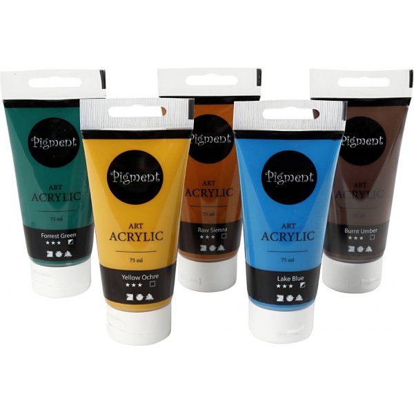 Pigment Art Acrylic - mengkleuren - natuurlijke kleuren - halfglans - 5 x 75 ml Pigment Art Acrylic - mengkleuren - natuurlijke kleuren - halfglans - 5 x 75 ml