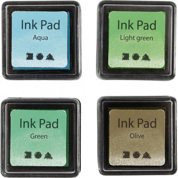 Stempelkussen - groen - lichtgroen - olijfgroen - aqua - 4 st
