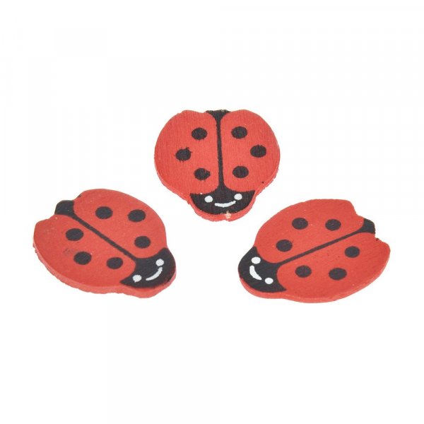 Decorhout 25 mm - rood/zwart 24 st. Lieveheersbeestjes