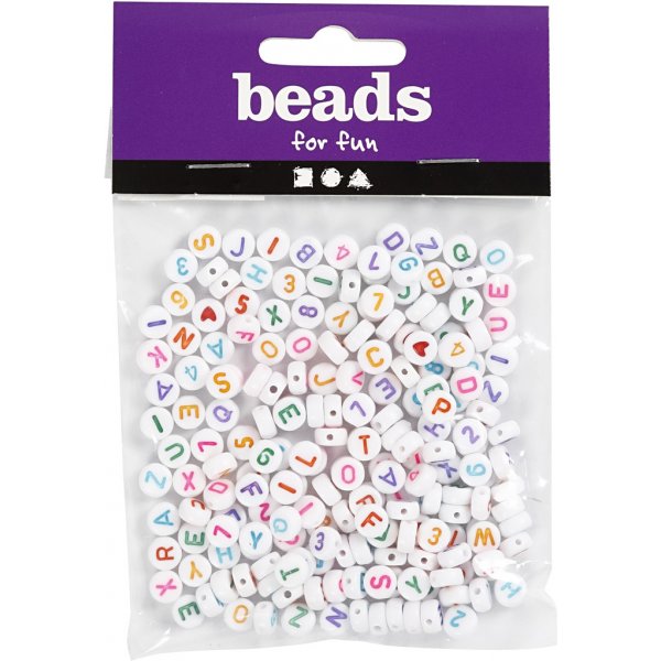 Letterkralen - Wit/gemengde kleuren - Ø7 mm - ca. 200 st Letterkralen - Wit/gemengde kleuren - Ø7 mm - ca. 200 st