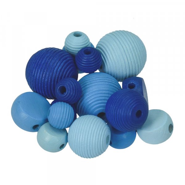 Houten kralen - blauw mix 25 st. kleur-vorm mix
