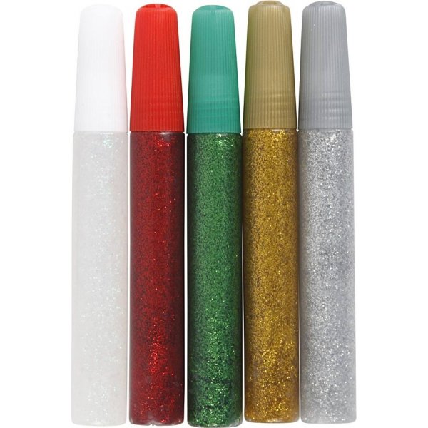 Glitterlijm - gemengde kleuren - 5 x 10 ml