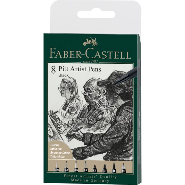 Tekenpennenset - Faber-Castell - Pitt Artist - Kleur 199 - 8 pennen (5F)