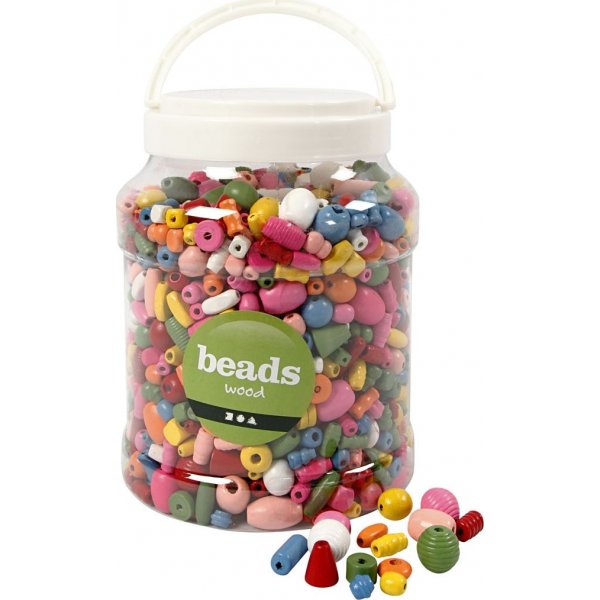 Houten kralen - medium - gemengde kleuren en maten - 2 l