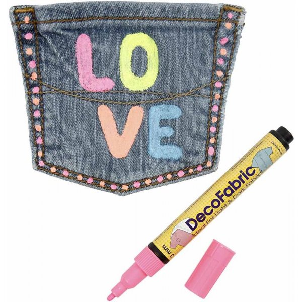 Deco textielstiften - 3 mm - neonkleuren - 6 st