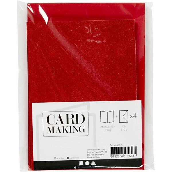 Kaarten en enveloppen - rood - glitter - 11,5 x 16,5 cm - 4 sets Kaarten en enveloppen - rood - glitter - 11,5 x 16,5 cm - 4 sets