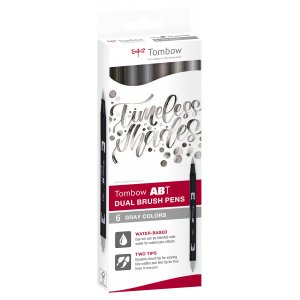 Tombow ABT Dual Brush Pen grijze toner 6-pack Tombow ABT Dual Brush Pen grijze toner 6-pack