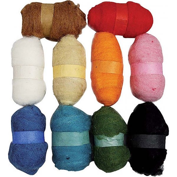 Gekaarde Wol - gemengde kleuren - 10 x 25 gr