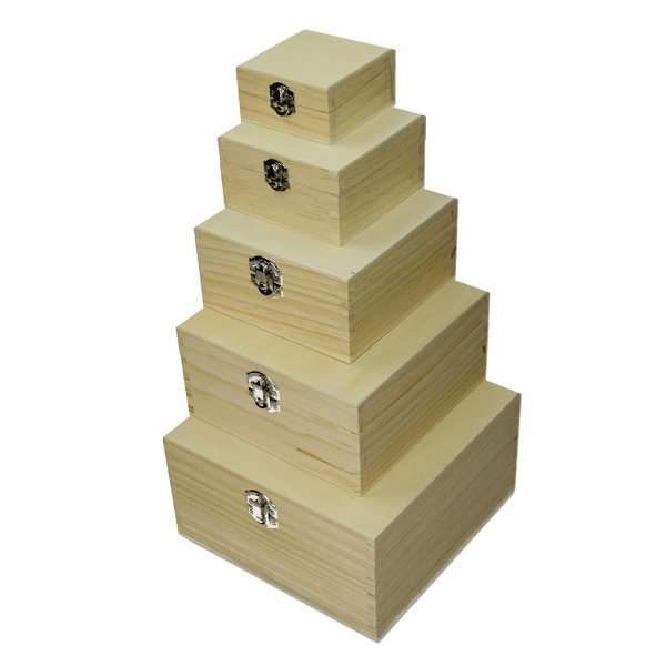 Houten kistenset 19 x 19 x 10 cm - onbehandeld 5-delig